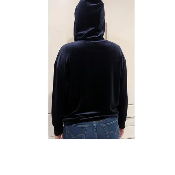Laura Petites Velvet Hoodie in Navy Blue - Picture 2 of 7